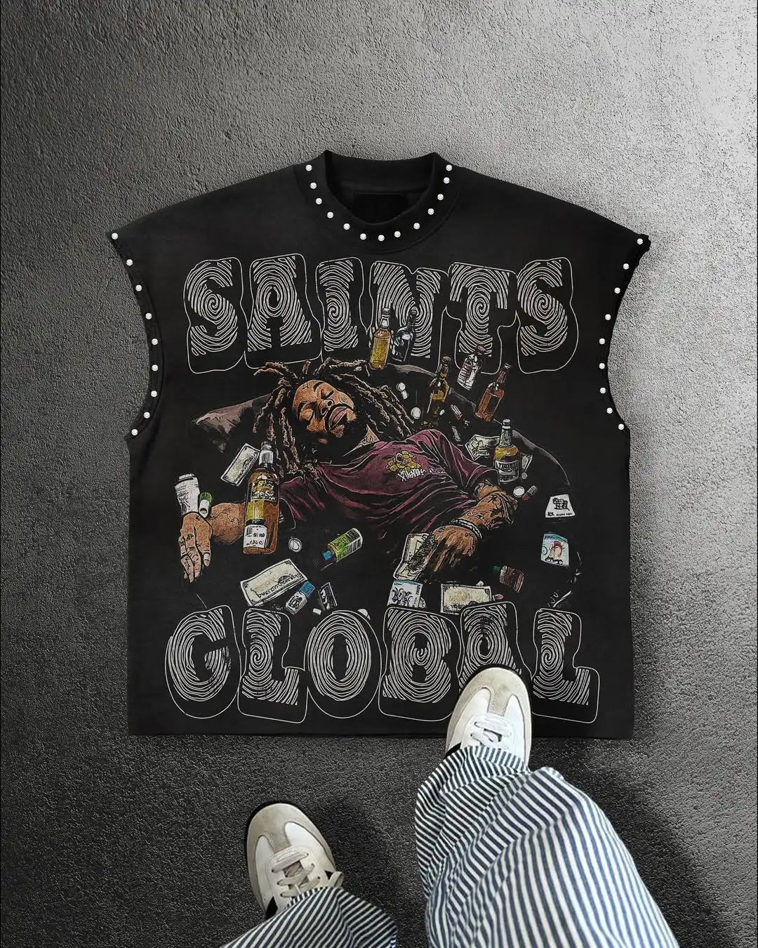 T-shirt gilet Y2K popolare con stampa Willow Nail, girocollo, stile retrò punk hip hop, oversize, senza maniche, classica e ampia