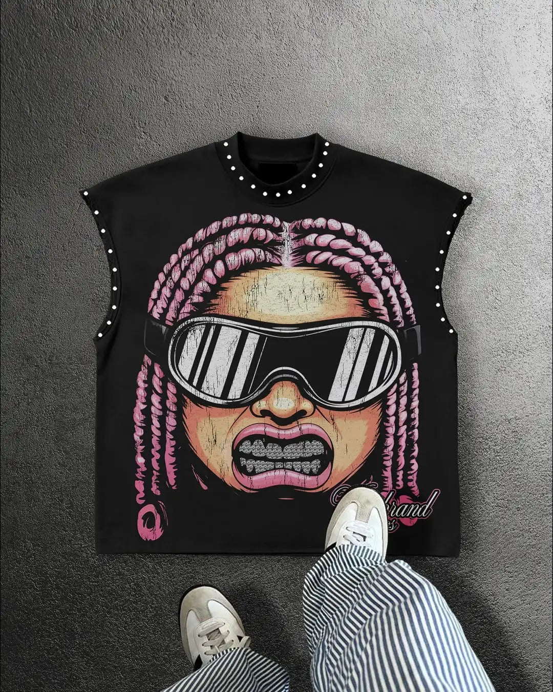 T-shirt gilet Y2K popolare con stampa Willow Nail, girocollo, stile retrò punk hip hop, oversize, senza maniche, classica e ampia
