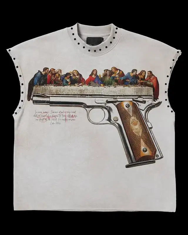 Canotta Bianca con Grafica Versetto Biblico da Uomo, Stile Y2K Streetwear Vintage Oversize in Cotone, Casual Hip Hop Moda Urbana Estiva