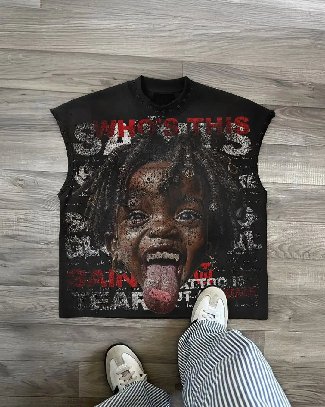 T-shirt gilet Y2K popolare con stampa Willow Nail, girocollo, stile retrò punk hip hop, oversize, senza maniche, classica e ampia
